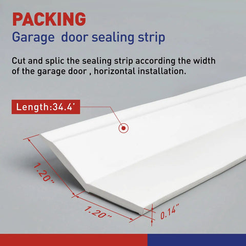 Garage Door Seal Kit Top and Sides Weather Stripping 34.4 Ft Rubber Weatherproofing strip with dimensions for installation.