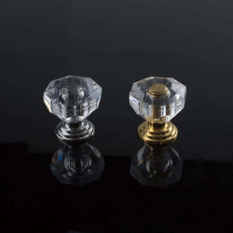9 Piece Sleek Crystal Drawer Knobs Set Transparent Crystal Glass Handles With Zinc Alloy Backing 18x20 Mm Chinese Style Gold Silver