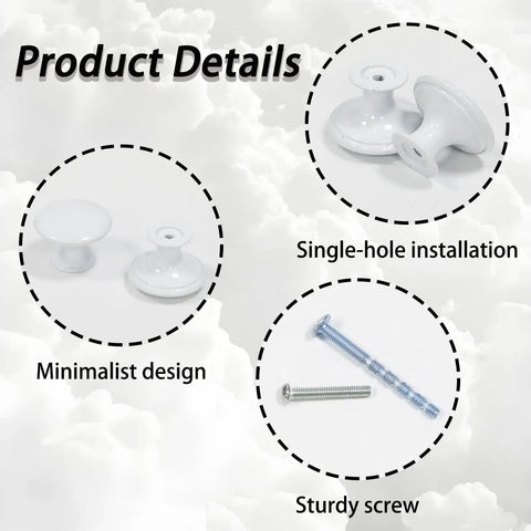 Antique White Round Cabinet Knobs With Screws Set Of 12, showcasing minimalist design, single-hole installation and sturdy screws.