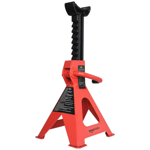 Heavy Duty Steel Auto Jack Stands 2 Ton Each Built Tough With No Hassle Ratchet Locking Adjusts Smoothly For Weekend Warriors ASME Certified Red Black