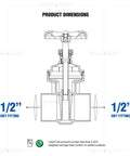 Heavy Duty 1/2 Inch Gate Valve With Sweat Connection In Cast Brass Lead Free Dezincification Resistant Corrosion Resistant Diagram