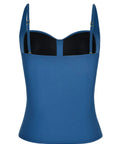 Push Up Tankini Top For Women Ruched Tummy Control Swim Top In Blue Size US 12, back view showing adjustable straps