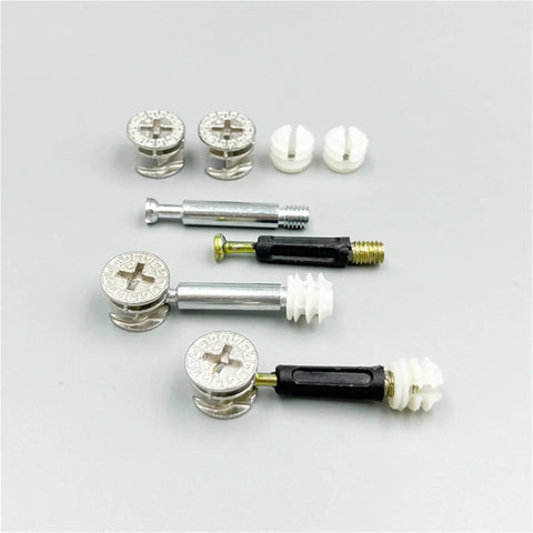 20 Pieces Thickening 3 In 1 Furniture Connector Set With Cam Screws Eccentric Wheel Nut Locks for wardrobes and cabinets displayed on gray surface