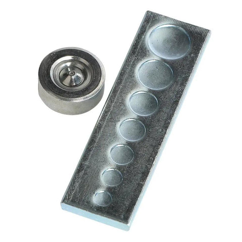 Pro Grade Heavy Duty Die Punch Snap Kit Rivet Setter with base showing multiple punch hole sizes