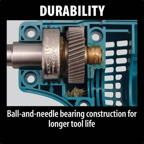 Close-up of the ball and needle bearing build in the powerful 5 inch disc sander with 4.2 amp motor for wood and metal polishing.