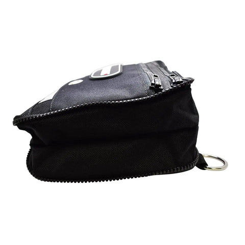 Side view of Palantic Side Mount BCD Storage Pouch Bag showing YKK zip and D-ring, durable nylon case size 9.5 x 7 x 3.5 inches.