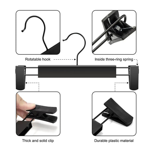 10 Pack Clothes And Pants Hangers With 360 Degree Swivel Hooks, Adjustable Clips, Space-Saving Design For Jeans, Coats, Skirts And Garments