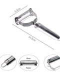 Front view: 2-pack stainless steel vegetable peeler and crinkle cutter set with wave cutter and julienne/straight blades, Amazon