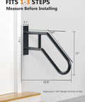 Durable Wrought Iron Wall Mounted Handrail For 1-3 Indoor Steps with measurements and ergonomic design.