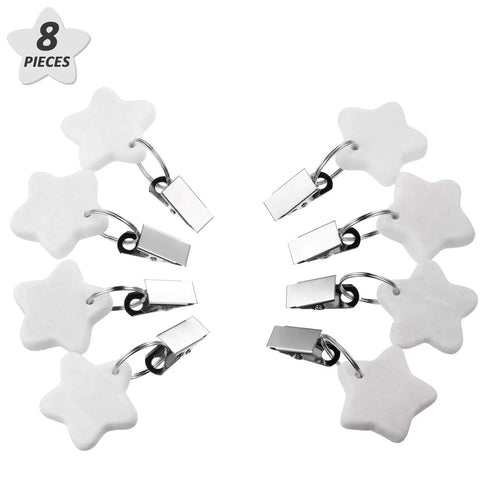 Set of 8 starfish tablecloth weights with metal clips, durable table cover hangers for outdoor picnics, keeps linens flat.