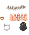 Jiawu Plasma Cutter Consumables Kit Durable Brass Parts For Fast Easy Repairs includes copper nozzles and metal components.