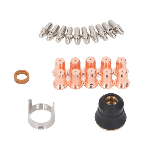 Jiawu Plasma Cutter Consumables Kit Durable Brass Parts For Fast Easy Repairs includes copper nozzles and metal components.