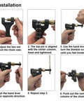 Chain breaker rivet tool for 420/428/520/525/528/530 motorcycle chains; handheld black tool shown in installation steps.