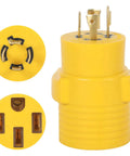 Nema L14 To 14 50 R Adapter For Ev And Rv Setup Twist Lock Generator Power Cord Connector in yellow plastic showing detailed plug design.