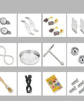 Accessories and parts for Grain Grinder 4500G Stainless Steel High Speed Pulverizer, including blades, brushes, and screws.