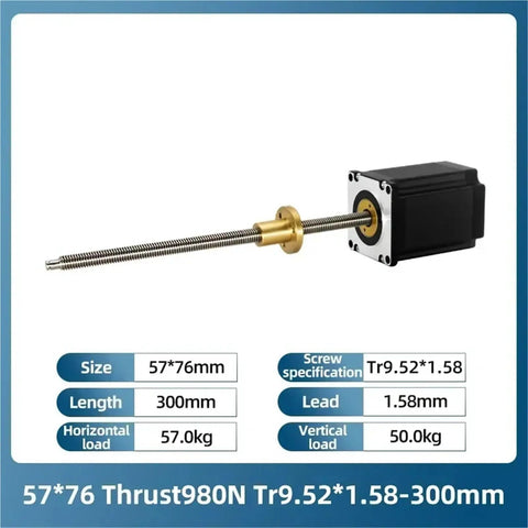 Badass NEMA Hybrid Micro Leadscrew Stepper Motor With Tight Trapezoidal T5 T8 Thread Linear Screw Design For Smooth Precision Motion Control That Knocks It Out Of The Park On Every Automated Prototype, size 57x76mm, 300mm length.