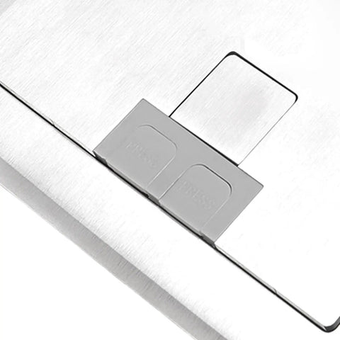 Close-up of the Heavy Duty Recessed Floor Outlet Kit with bulletproof stainless steel safety cover and press buttons.
