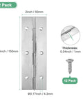 Six Inch Stainless Steel Piano Hinges Two Pack Badass Continuous Cabinet Door Hinge With Pre Drilled Holes And Screws For Toolboxes DIY builds RV mods and storage crates silver tone, showing dimensions and screws.