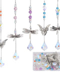 Do It Yourself Suncatcher Kit With Rainbow Prism Beads And Filigree Butterfly Dragonfly Charms, Glass Crystal Drops For Windows And Doors, 130-Piece Garden Sun Catcher Making Set, Easy Peasy Hobby Craft For Colorful Sunlight, five crafted hangings and included box