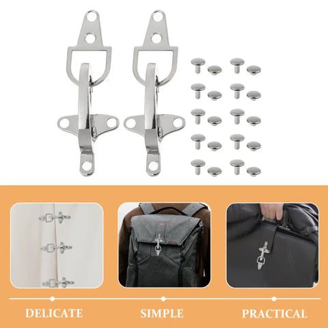 Four Pairs Of Silver Zinc Alloy Web Joint Buckles For Crafts, Built Tough To Beat Wear And Tear, Adjustable Airplane Style Buckles For DIY Projects, Perfect For Belts, Straps, Bags, And Garments. silver zinc alloy buckles with rivets for bags and straps