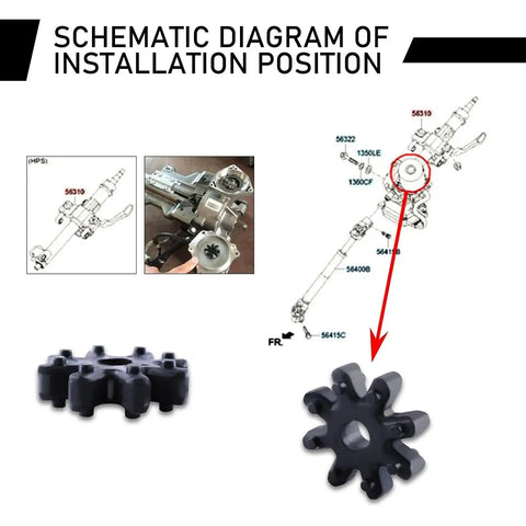 Diagram showing installation of Pack Of Four Flexible Steering Couplers For Cars Plastic Steering Column Joint Replacement Kit 56315 2K000FFF Coupling Replacements Automotive Parts Repair Tool Kit Heavy Duty Vibration Reduction Noise Compatible With Hyundai Kia Black
