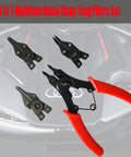 4 In 1 Snap Ring Pliers Set With 3 Interchangeable Jaw Heads Pro Grade And Heavy Duty Angled 45 Degree 90 Degree And 180 Degree For Auto And Engine Repair Red, visible with red handles and black steel jaws.