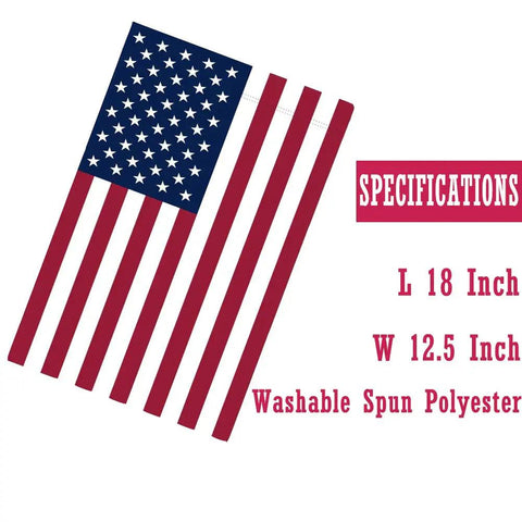Specifications of Patriotic 12x18 Inch Garden Flag For Yard, USA flag design, double-sided, durable polyester, vivid colors.