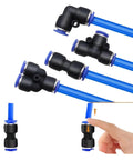 Get This Awesome 32 Piece Pneumatic Fittings Kit With Push To Connect Air Hose Connectors For Quick And Easy Setup On Your Precision Automation Gear Including Straight Elbow Tee Y Splitter Types Perfect For 4 6 8 And 10mm Tubing Hoses. Black elbow and tee push fittings for blue pneumatic tubing, 4-10mm