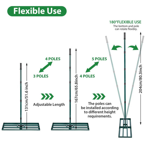 Heavy Duty Stainless Steel Lawn Leveler Rake With 30 By 10 Inch Ground Plate And 78 Inch Adjustable Handle diagram showing flexible use