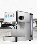 Stainless Steel Bean To Cup Espresso And Cappuccino Maker Italian Manual Brew System Quiet Pump Filter, compact design.