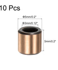 uxcell sleeve bearing, 3 mm bore, 5 mm OD, 5 mm length; set of 10 copper oil-free bushings
