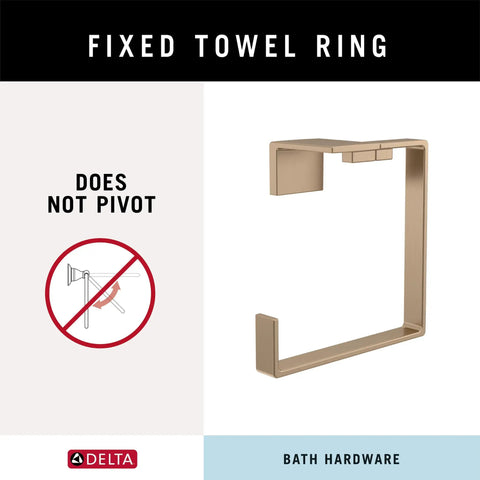 Hand Towel Holder Ring In Champagne Bronze For Kitchen And Bathroom, featuring fixed square design, no pivot mechanism.