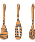 Premium Wooden Cooking Spoon Set of Three Dishwasher Safe and Heat Resistant Kitchen Utensils for Nonstick Pans, orange striped pine spoons.