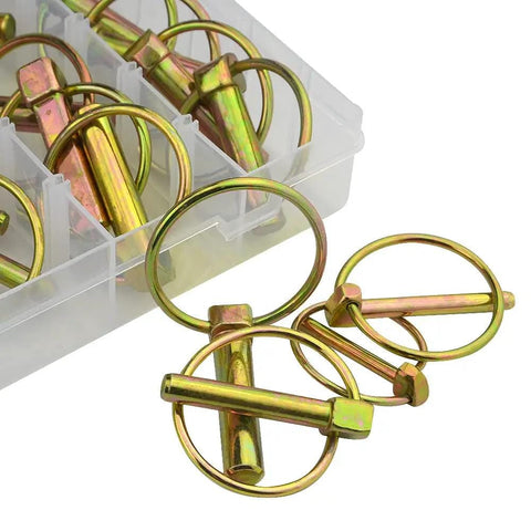 50 Piece Heavy Duty Lynch Pin Fastener Assortment Kit With Ring For Farm Tractor Trailer Boat And Bike Zinc Plated Steel Lynch Pins