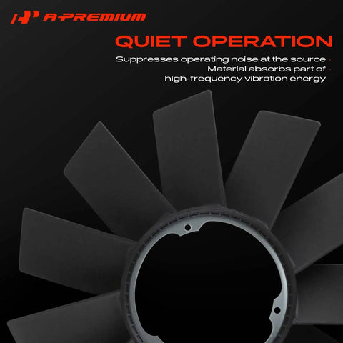 Heavy Duty Engine Radiator Cooling Fan Blade Compatible With BMW E46 E36, features eleven angled blades for quiet operation.