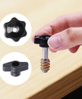 Quarter-inch T track bolt and star knob in hand, for One Quarter Inch T Track Bolts And Knobs Kit, woodworking jigs and fixtures.