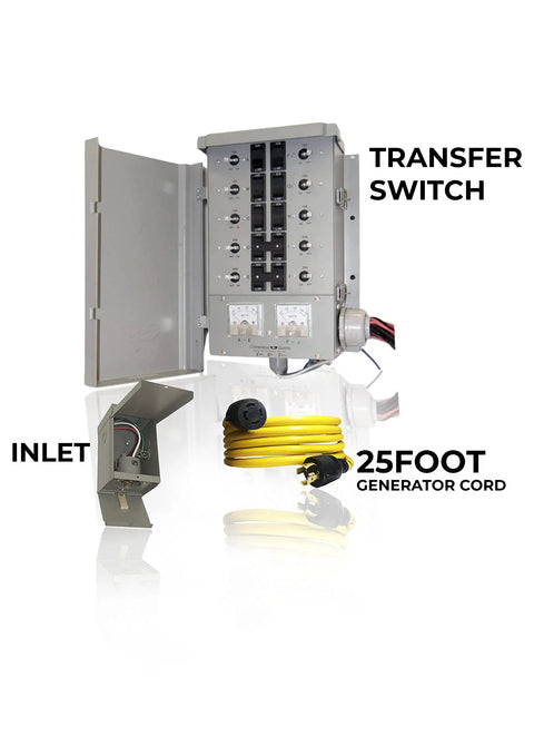 EmerGen 30 Amp Backup Power Manual Transfer Switch Kit With 25 Foot Generator Cord 10 Circuit 7500 Watts For Portable Generator