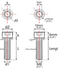 Wanyifa M8×25mm titanium bolt with washer for BMX stem; pack of 6, front and side views