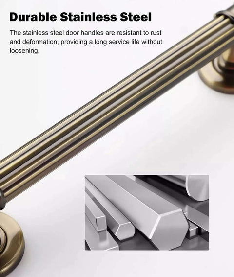 Close-up of a Heavy Duty Antique Barn Door Handle Kit With Red Copper Finish, showing stainless steel construction and durability.