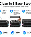 Heavy Duty Ultrasonic Cleaner Harnesses 48Khz Sonics To Slash Through Gunk On Jewelry Glasses Retainers Dentures And Watches While Providing A Quiet Digital Timer And Vibrant Led Ambient Lighting For Smooth Cleanup - Demonstration of water filling, item placement, and cycle start.