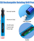 3 Speed Cordless Mini Drill Pen Kit With 10 Drill Bits Rechargeable Electric Hand Drill Pin Vise in blue with USB recharge