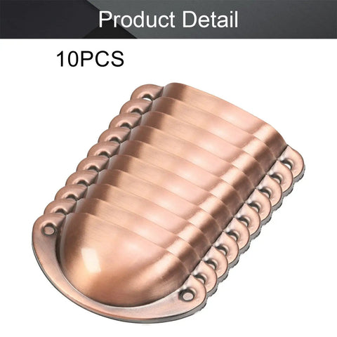 Top Shelf Iron Cup Pulls Vintage Rustic Kitchen Cabinet Drawer Handles Brushed Red Copper Finish set of ten pieces displayed.