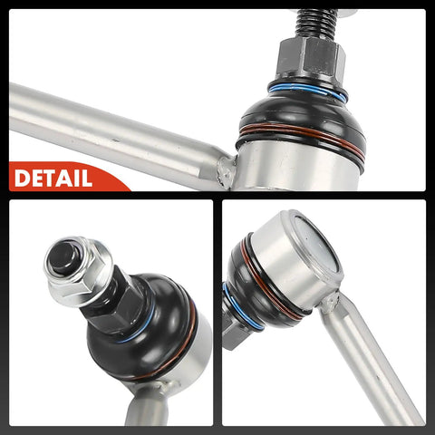 Front Sway Bar Link Set For Mercedes-Benz 2015-2023, detailed close-up of joints and aluminum construction, 3-angle view.