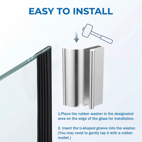 Top Shelf Aluminum Glass Shower Door Handle Replacement For Frameless Sliding And Swing Bathroom Doors Easy Swap Tub Enclosure Pull No Sweat Heavy Duty Hardware Set installation guide showing rubber washer and aluminum edge.