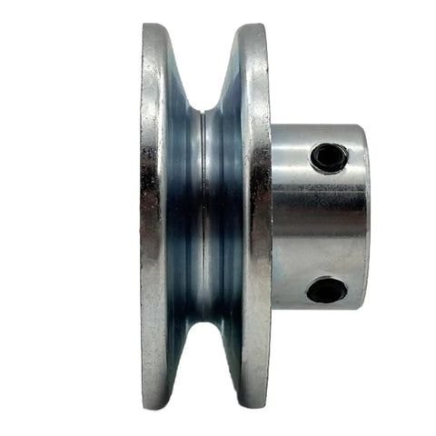 Single Groove V Belt Pulley Two Point Five Inch OD One Half Inch Bore Motor Pulley Built Tough Carbon Steel Zinc Plated For A Three L Four L V Belts 1020 Steel Construction Standard Keyseat One Eighth By One Sixteenth Includes Two Screws And Wrench