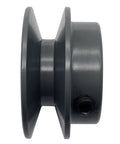 Side view of 2 Inch Cast Iron V Belt Pulley, 1 Groove, Three Quarter Inch Bore, Fixed Bore, For A, 3L And 4L Belts, Heavy Duty