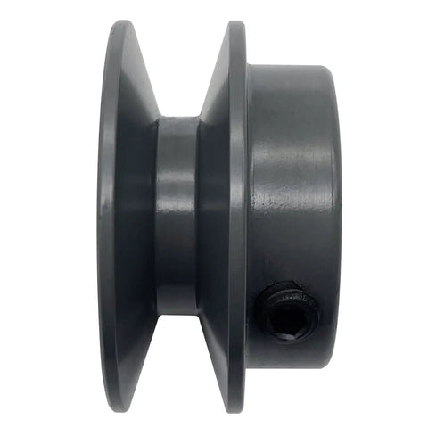 Side view of 2 Inch Cast Iron V Belt Pulley, 1 Groove, Three Quarter Inch Bore, Fixed Bore, For A, 3L And 4L Belts, Heavy Duty