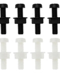 Tough As Nails M6 Plastic License Plate Screw Kit With Secure Fit Hex Nuts For Cars Trucks Motorcycles Sturdy Plastic Build Heavy Duty Bolt Set In Black And White 30 Piece Pack showing black and white bolts.