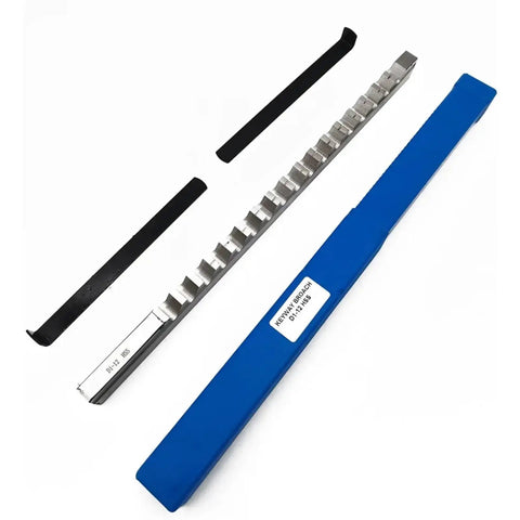 Multi Size Push Type Keyway Broach Set In High Speed Steel HSS with blue handle, includes various keyway sizes visible