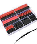 300 Piece Heat Shrink Tubing Kit With 3 To 1 Shrink Ratio And 5 Diameters For DIY Projects 1/8, 1/4, 3/16, 3/8, 1/2 Inch Black And Red Insulation For Wires With Box 600V -40C To 125C Great For Auto And Home Wiring Projects in a plastic box
